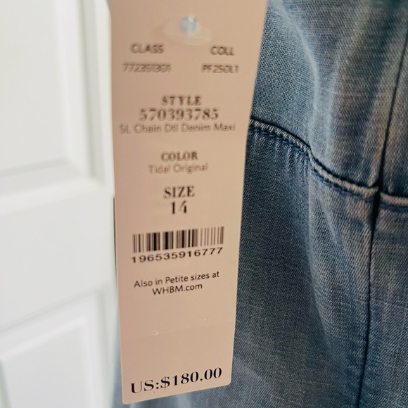 NEW $180 WHBM Chain Detail Denim Maxi Dress - Picture 7 of 8